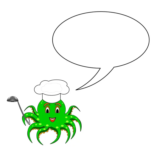 A funny cartoon octopus in a chef hat with a speech bubble — Stock Vector