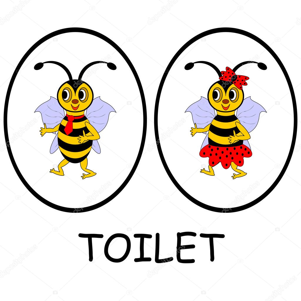 Man and woman restroom signs. Funny cartoon bees