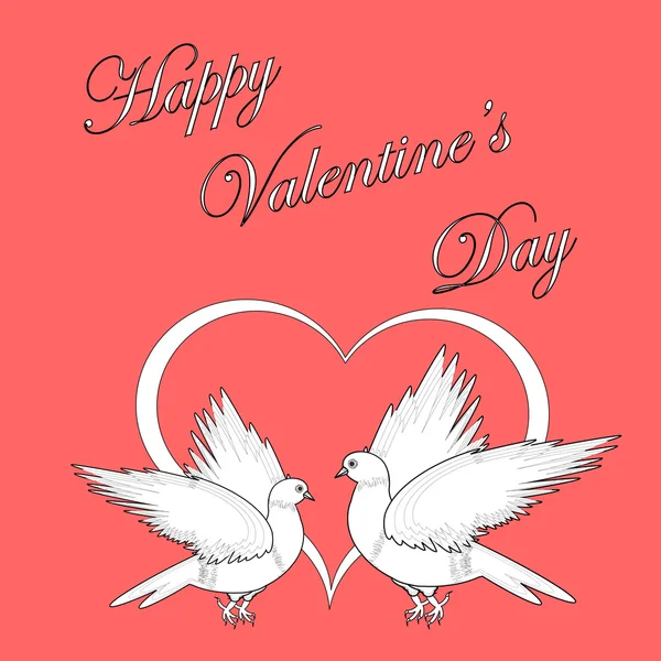 Two doves with a heart. Design Valentine's day background — Stock Vector