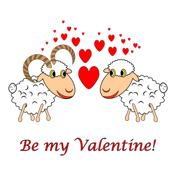 A sheep and a ram in love with text "Be my Valentine". Valentine — Stock Vector