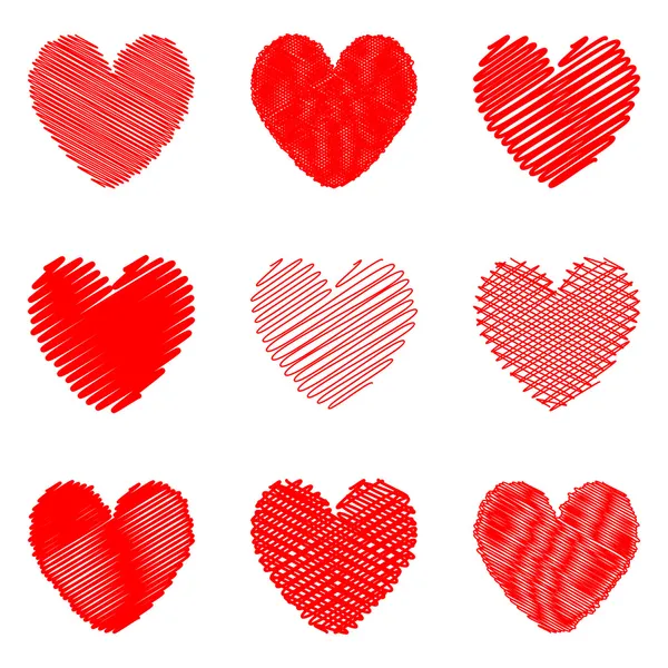 Set of design drawn heart icons for Valentine's Day and wedding — Stock Vector