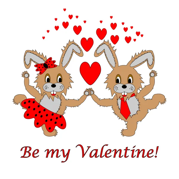 Un paio di divertenti conigli dei cartoni animati con il testo "Be my Valentine " — Vettoriale Stock