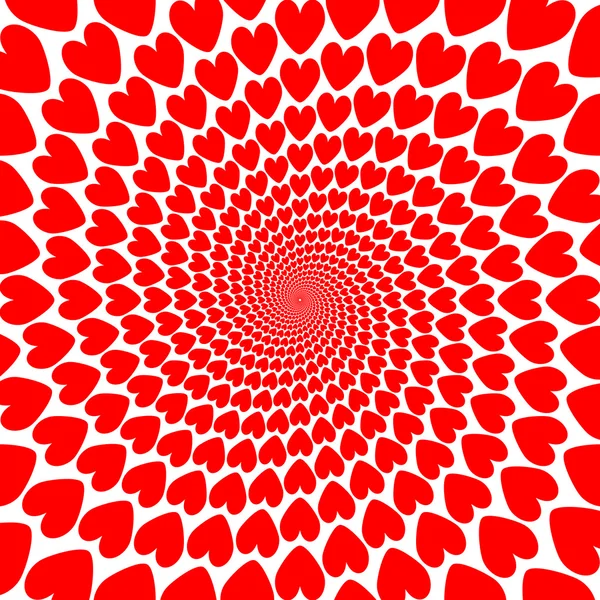Diseño corazón rojo espiral movimiento telón de fondo. Tarjeta de San Valentín — Vector de stock