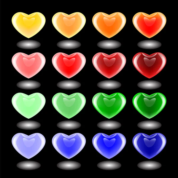 Conjunto de iconos de diseño 3d corazón multicolor. Emblemas para San Valentín — Vector de stock