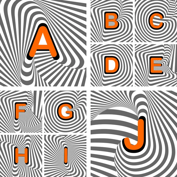 Diseña letras del alfabeto de la A a la J. Textura de línea ondulada rayada — Vector de stock