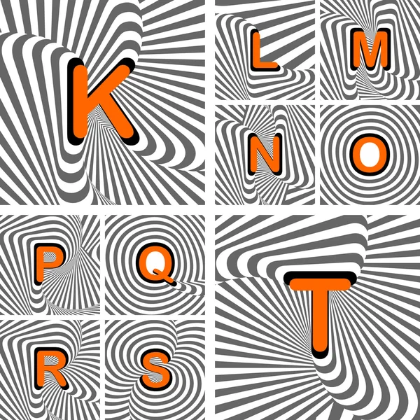 Lettres alphabet design de K à T. Lignes d'ondulation rayées textur — Image vectorielle