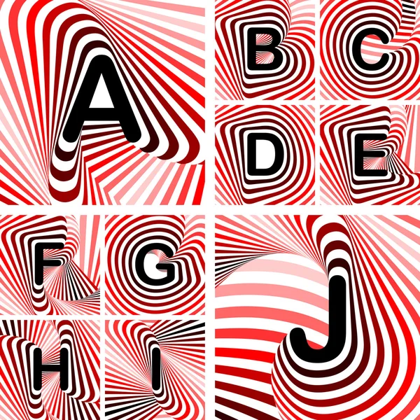 Diseño de letras ABC de la A a la J. Tiras líneas de torsión texturizadas fo — Archivo Imágenes Vectoriales