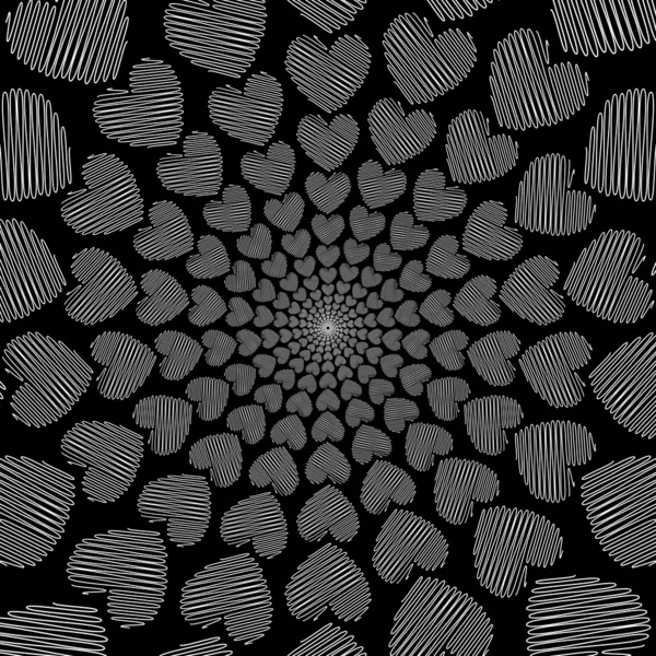 Diseño doodle monocromo corazón hélice movimiento fondo — Vector de stock