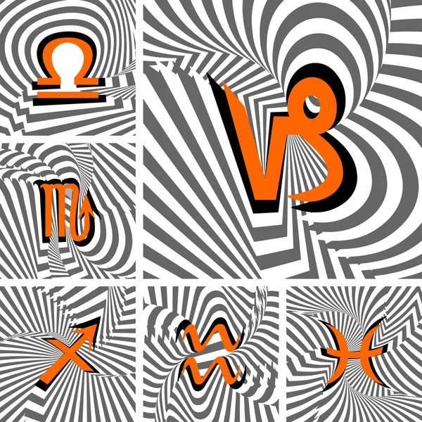 Ontwerp van dierenriem pictogrammen instellen strippen van kronkelende lijn getextureerde lettertype — Stockvector