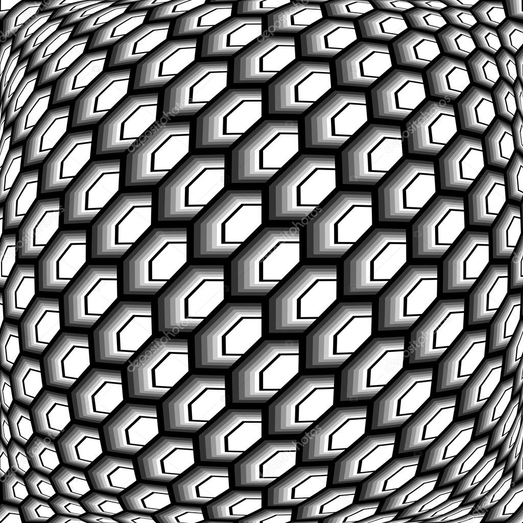 Design monochrome warped grid hexagon pattern