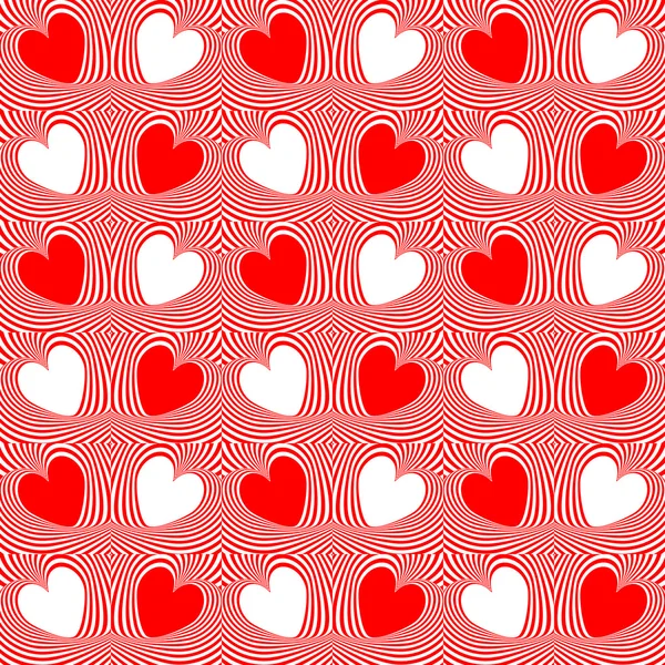 Abstracte rode harten en gedraaide lijnen achtergrond — Stockvector