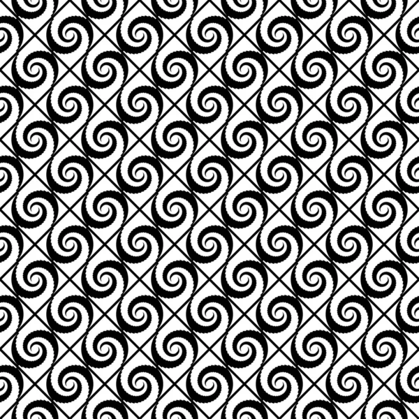 Diseño sin costuras monocromo espiral movimiento patrón decorativo — Vector de stock