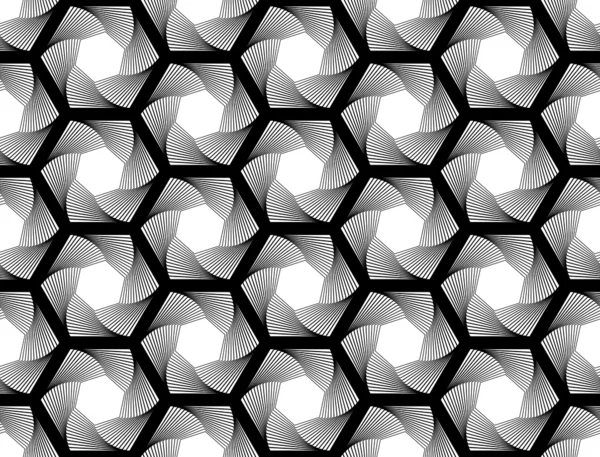 Diseño inconsútil patrón geométrico hexágono monocromo — Vector de stock