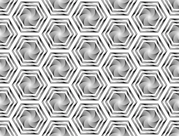 Diseño inconsútil patrón geométrico hexágono monocromo — Archivo Imágenes Vectoriales