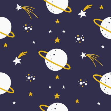 Çocuklar için İskandinav tarzında gezegenlerin ve yıldızların kusursuz desenleri