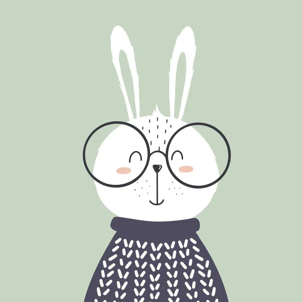 Милий Кролик Светрі Окулярах Скандинавському Стилі Дитячого Дизайну — стокове фото