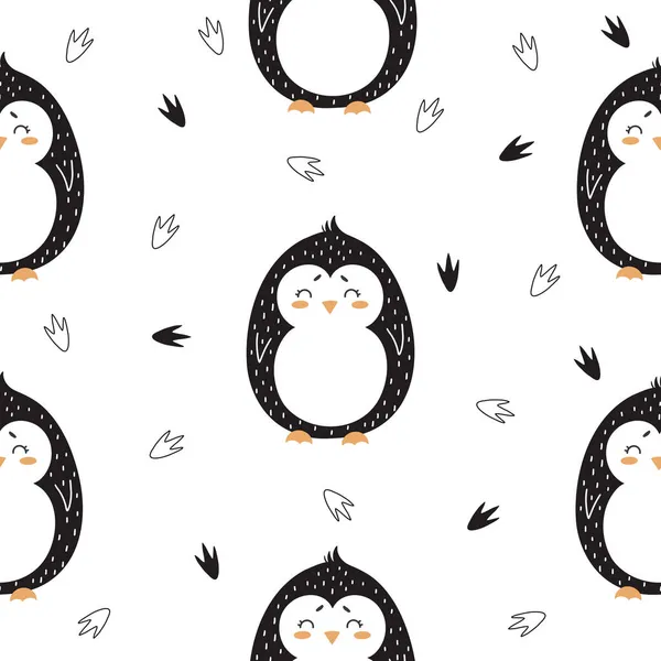 Modello Senza Cuciture Con Simpatici Pinguini Stile Scandinavo Stampa Bambini — Foto Stock