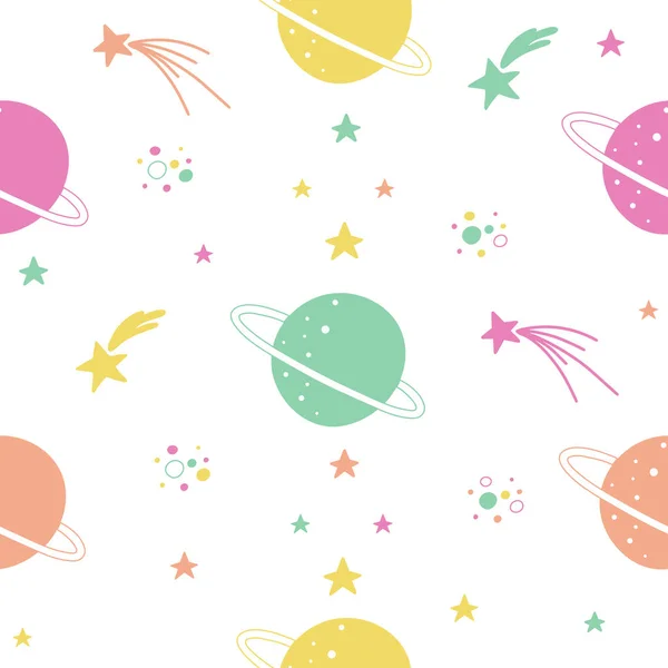 Seamless Pattern Planets Stars Bright Colors Scandinavian Style Childrens Print — Stock Photo, Image