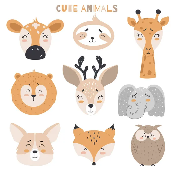 Set Cute Animals Scandinavian Style Kids Design White Background Children — Stock Photo, Image