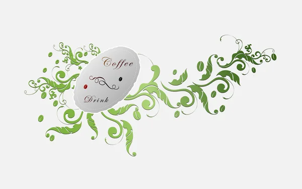 コーヒーのラベルと花のフレーム — ストックベクタ