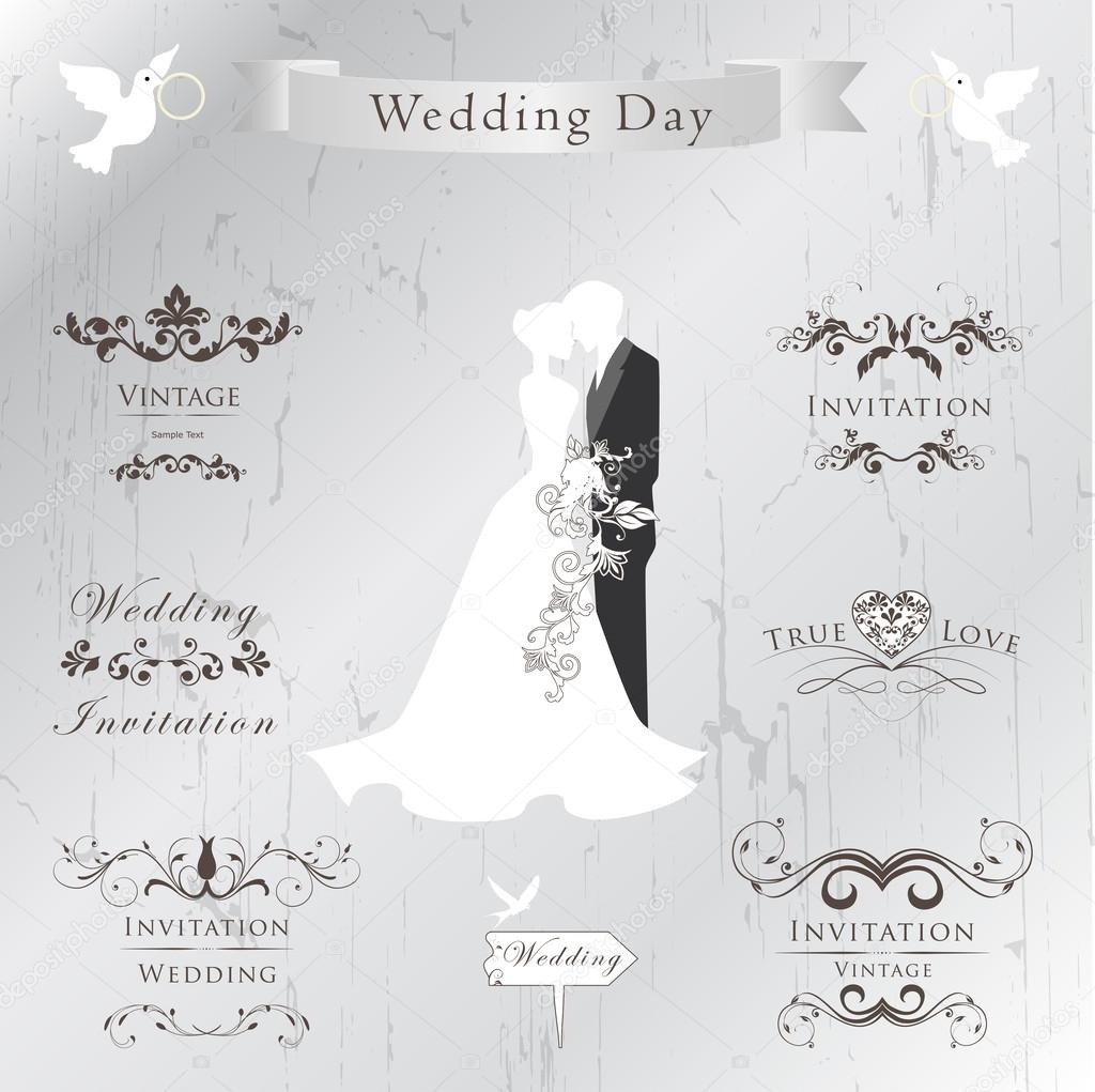 Set of wedding invitation vintage design elements