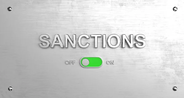 Deactivated ON-OFF switch to turn off sanctions on the steel panel. Lifting sanctions. Modern digital concept of sanctions