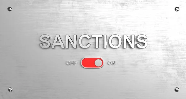 Activated ON-OFF switch to enable sanctions on the steel panel. Application of sanctions. Modern digital concept of sanctions