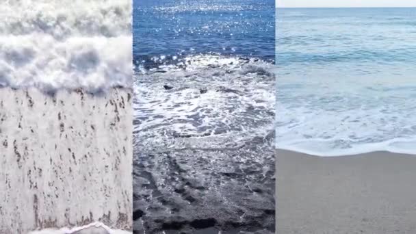Drei in einem vertikalen Video von Meerwasser in Küstennähe, Zeitlupe — Stockvideo