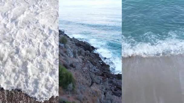 Drei in einem vertikalen Video von Meerwasser in Küstennähe, Zeitlupe — Stockvideo