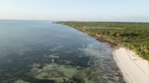 Widok z lotu ptaka na ocean w pobliżu wybrzeża Zanzibaru, Tanzania — Wideo stockowe