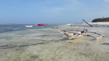 Tanzanya 'nın Zanzibar kıyısındaki okyanusta alçak gelgit manzarası