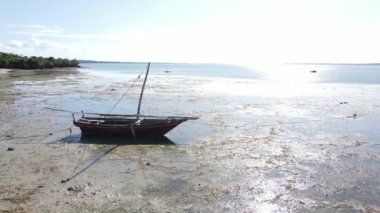 Tanzanya 'nın Zanzibar kıyısındaki okyanusta alçak gelgit manzarası