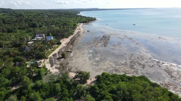 Luftaufnahme von Ebbe im Ozean nahe der Küste von Sansibar, Tansania — Stockvideo