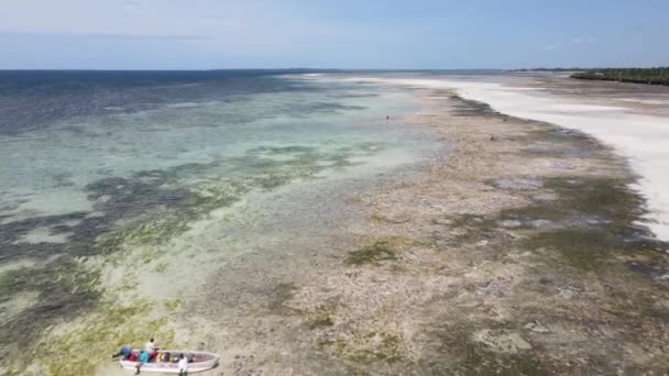 Tanzanya 'daki Zanzibar adasının kıyısında okyanusta gelgit var. — Stok video