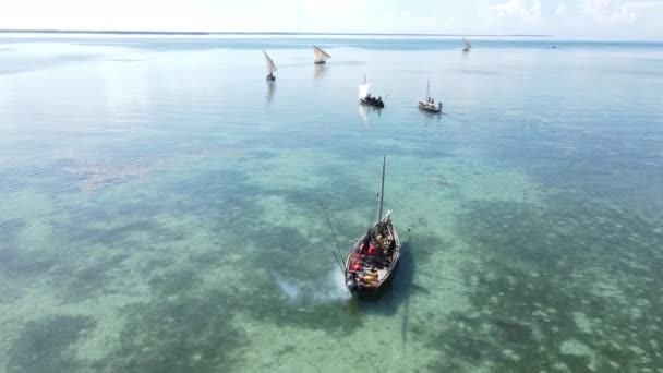 Boote im Meer vor der Küste von Sansibar, Tansania — Stockvideo