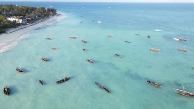 Tanzanya, Zanzibar 'ın kıyı manzarası - kıyıya yakın tekneler