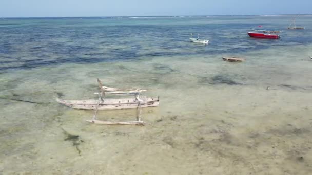 Paesaggio costiero di Zanzibar, Tanzania - barche vicino alla riva — Video Stock