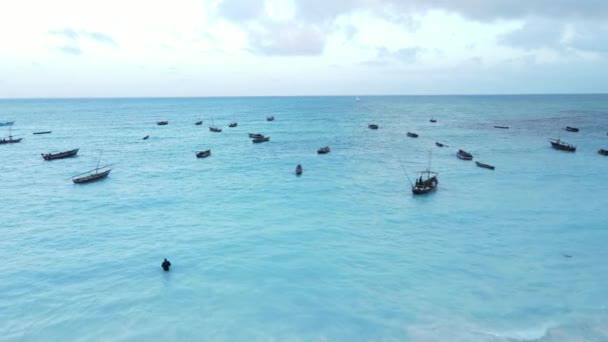 Zanzibar, Tanzania - boats on ocean water near the shore — Stock Video
