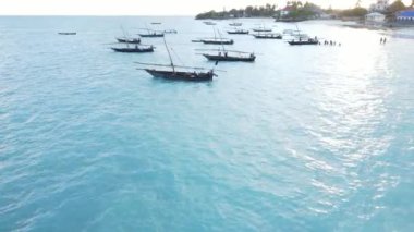 Tanzanya, Zanzibar 'ın kıyı manzarası - kıyıya yakın tekneler