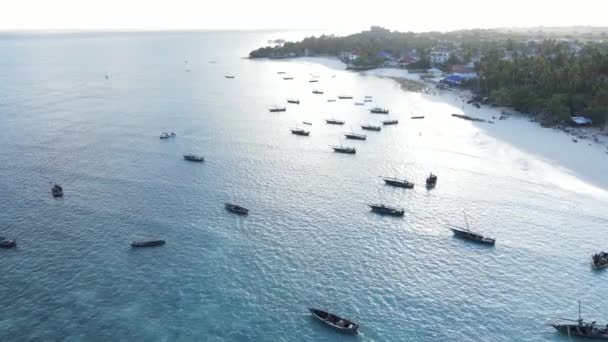 Bateaux dans l'océan près de la côte de Zanzibar, Tanzanie — Video