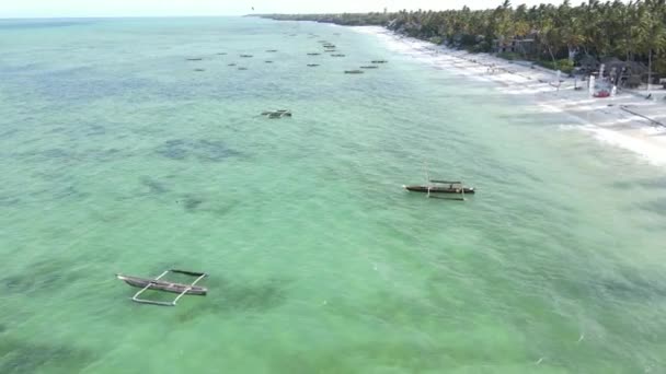 Nagranie Pokazuje Łodzie Oceanie Wybrzeży Zanzibaru Tanzanii — Wideo stockowe