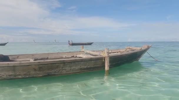 Toto Video Ukazuje Loď Oceánu Pobřeží Ostrova Zanzibar Tanzanie — Stock video