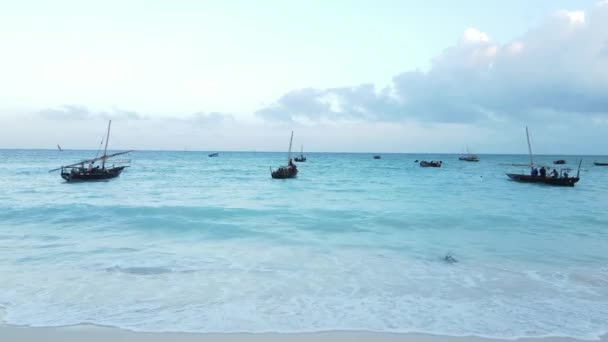 Este Vídeo Mostra Barcos Oceano Largo Costa Zanzibar Tanzânia — Vídeo de Stock