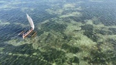 Bu video Zanzibar, Tanzanya açıklarında okyanusta bir tekne gösteriyor..