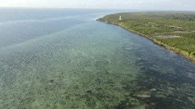 Tanzanya 'nın Zanzibar adasının kıyısındaki Hint Okyanusu' nun hava manzarası, yavaş çekim