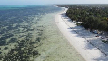 Zanzibar, Tanzanya - adanın kıyısındaki okyanusun havadan görünüşü, yavaş çekim