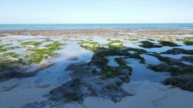 Tanzanya 'nın Zanzibar kıyısındaki okyanusta gelgit, yavaş çekim