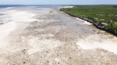 Tanzanya 'nın Zanzibar kıyısındaki okyanusta alçak gelgit manzarası, yavaş çekim