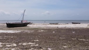 Zanzibar, Tanzanya - kıyıya yakın okyanusta alçak gelgitin havadan görüntüsü