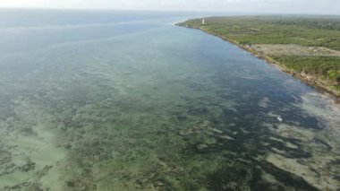 Tanzanya 'nın Zanzibar kıyısındaki okyanusta alçak gelgit manzarası, yavaş çekim